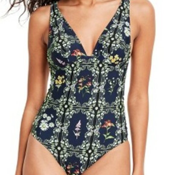 Target Womens Dainty Floral Tile Print Cheeky One piece swim plus matching saron - Picture 1 of 6